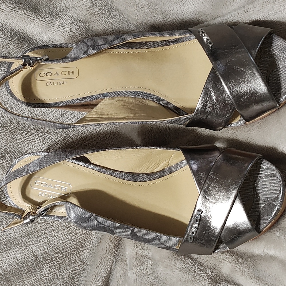 Coach Ferry Logo wedge sandals silver/gray